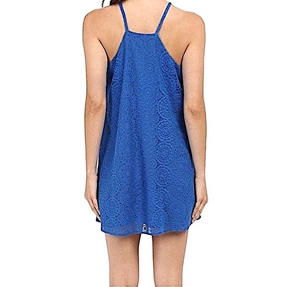 Lucy Love size small Sophia blue lace mini dress, strapless, attached slip EUC - Picture 2 of 12